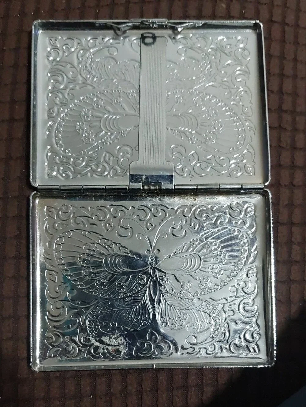 Silver Embossed Butterfly Cigarette Case - Premium Metal